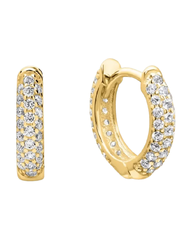 Geniş Bant Taşlı Altın Halka Küpe