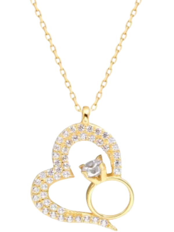 Kalp ve Tektaş Yüzük Kolye