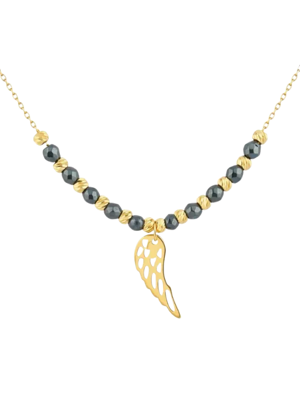 Melek Kanadı Figürlü Hematit Doğal Taş Kolye