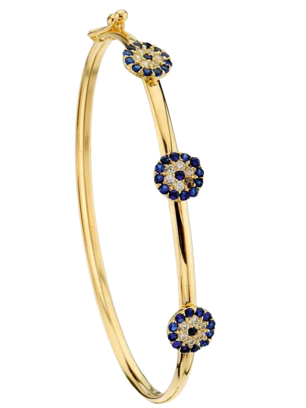 Nazar Boncuklu Zirkon Taşlı Kelepçe Bilezik