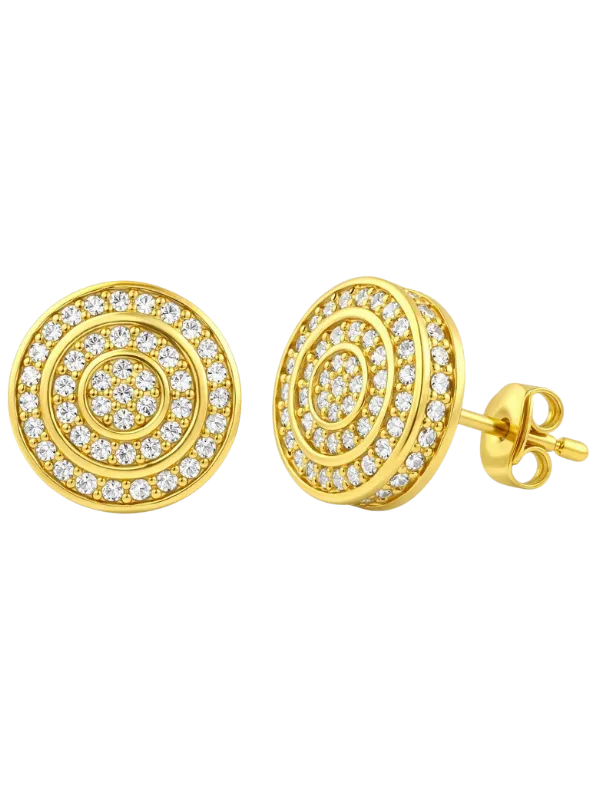 Üçlü Halka Zirkon Taşlı Vidalı Küpe