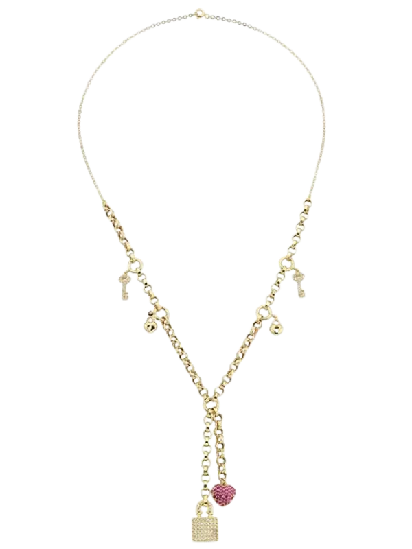 Anahtar ve Kilit Detaylı Zirkon Taşlı Şans Kolyesi