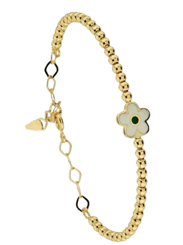 Mineli Papatya Figürlü Altın Top Bilezik